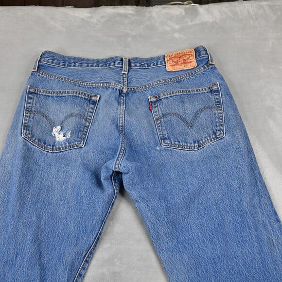 Levis Jeans 501 36x34 (33x32 Meas) Button Fly Blue Denim - Picture 7 of 10